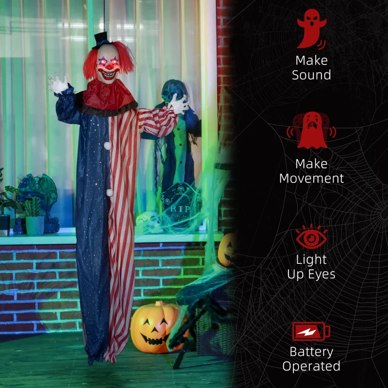HOMCOM 6' Clown Animatronic, Life Size Outdoor Halloween Decoration with Motion Activated Sound & Light Up Eyes