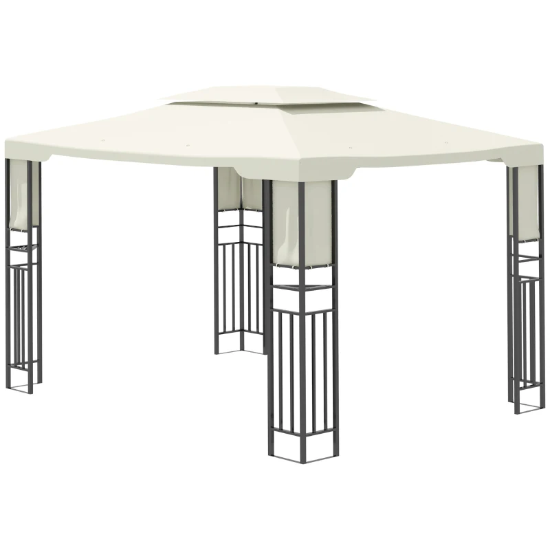 Outsunny 10' X 13' Outdoor Patio Gazebo with Double Vented Roof, Storage Shelves, Steel Frame for Lawn, Backyard and Deck, Cream White