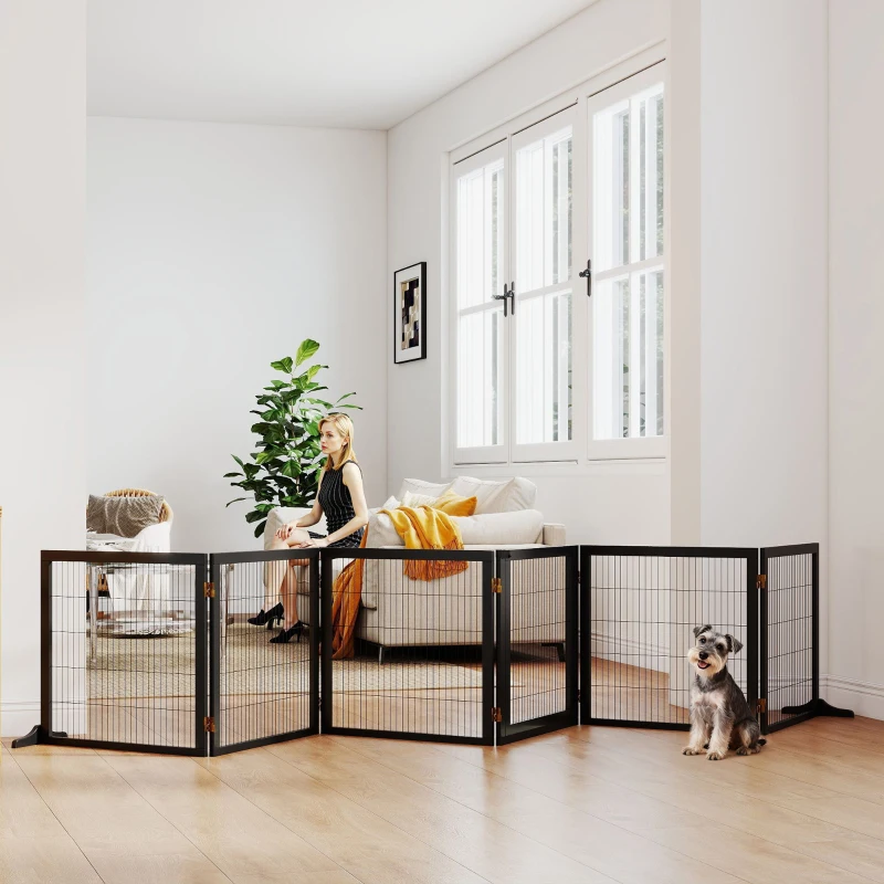 PawHut Wooden Freestanding Pet Gate w/ 2 Support Feet, Black