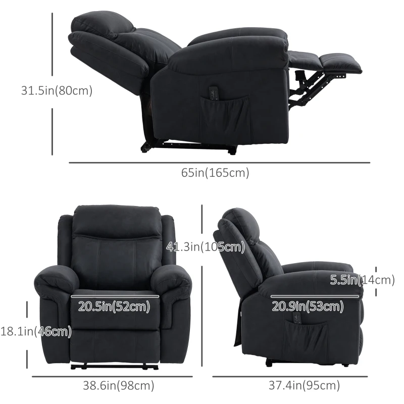 HOMCOM Manual Recliner Chair with Vibration Massage, Side Pockets, Microfibre Reclining Chair for Living Room, Black