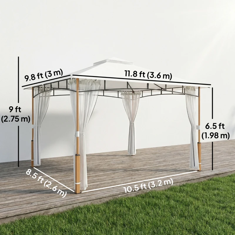 Outsunny 10' x 12' Patio Gazebo, UPF50+ Double Roof Outdoor Gazebo Canopy Shelter with Netting for Backyard, Patio, Cream White