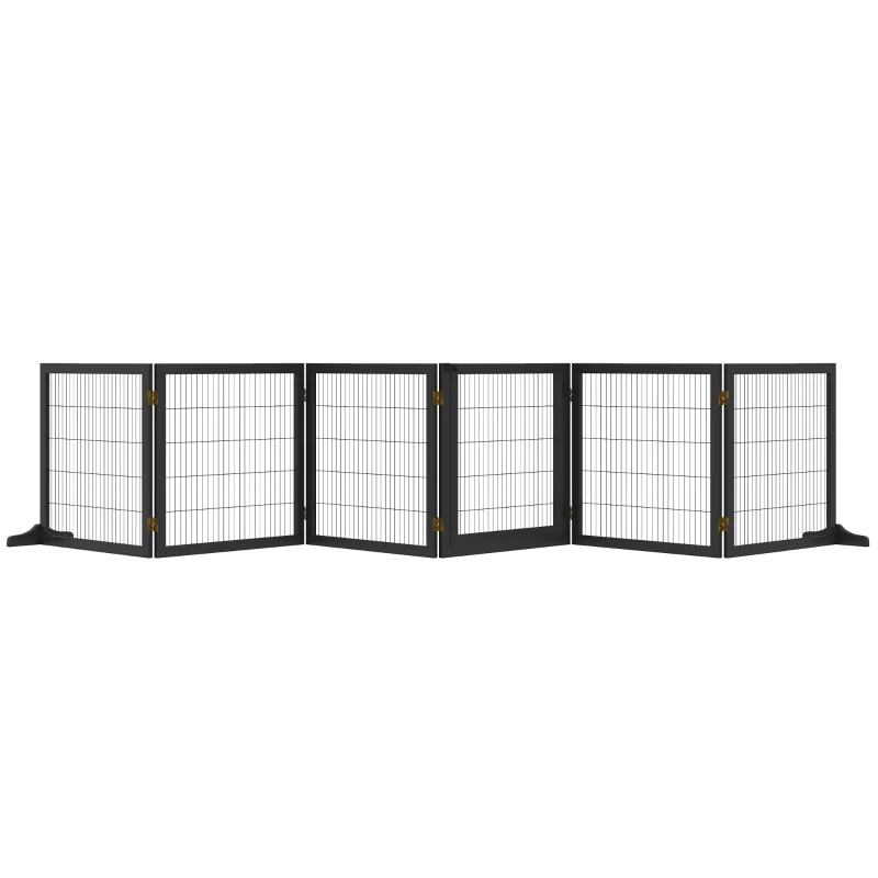 PawHut Wooden Freestanding Pet Gate w/ 2 Support Feet, Black