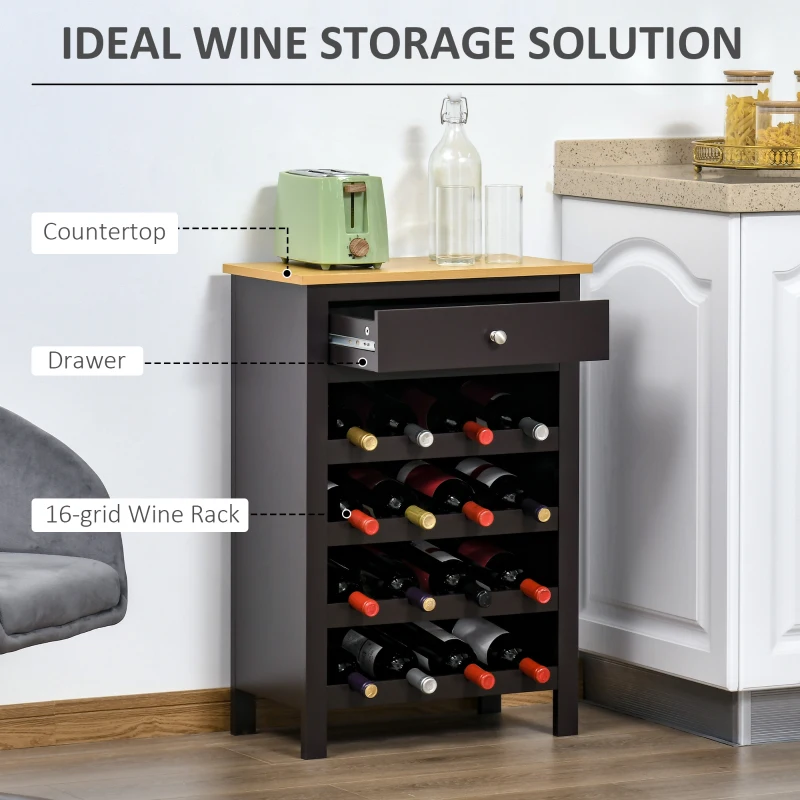 HOMCOM Wine Bar Cabinet, Modern Buffet Cabinet with 16-Bottle Wine Holder and Drawer, Kitchen Storage Cabinet for Living Room, Home Bar, Dark Brown