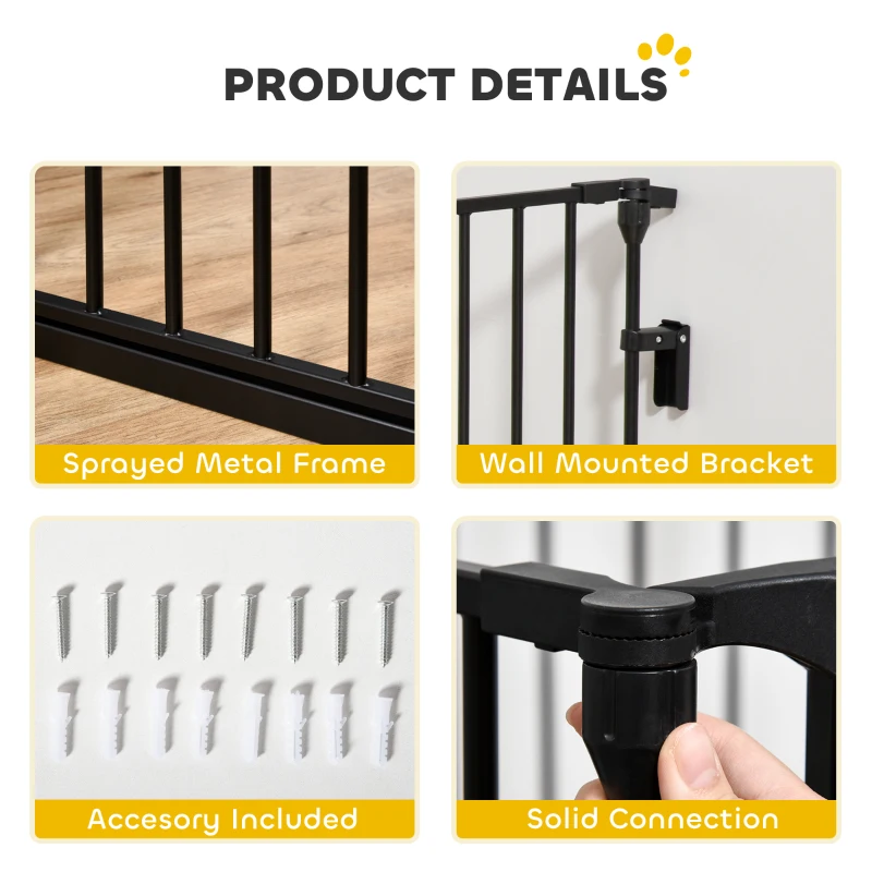 PawHut Foldable Dog Playpen Indoor for Small Medium Dogs with Door, for Stairway, Doorway, Hallway, Black