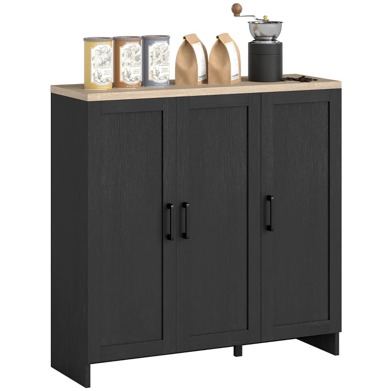 HOMCOM Modern Sideboard Buffet Cabinet, Modern Kitchen Storage Cabinet with 3 Doors Adjustable Shelves, for Dining Room, Black