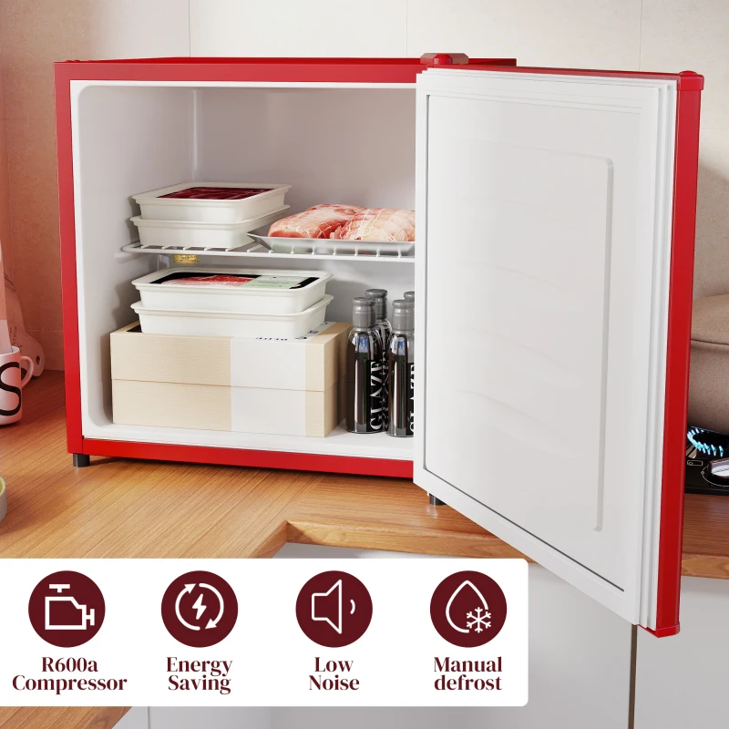 HOMCOM 1.1 Cu.Ft Countertop Mini Freezer, Compact Upright Freezer with Removable Shelves, Red