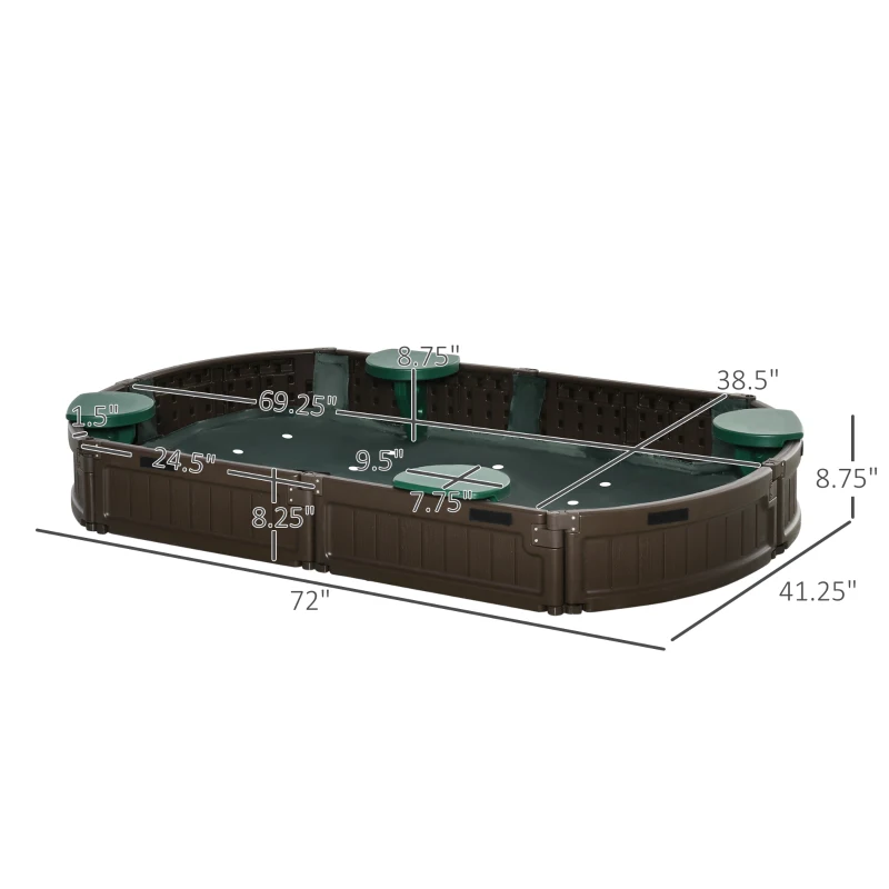 Outsunny Kids Outdoor Sandbox with Cover Garden Bed Sand Pit, Easy Assembly Children's Oval Sandbox for Backyard, Brown, 72" x 41.25" x 8.75"