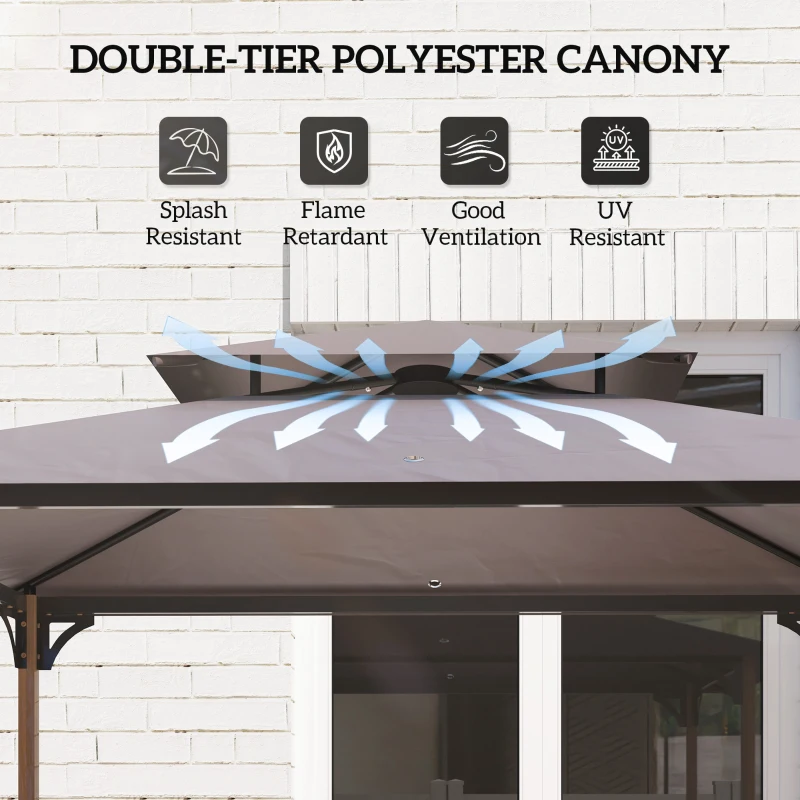 Outsunny 8' x 5' Grill Gazebo, Double Tiered Barbecue Grill Gazebo Shelter with 2 Side Shelves and 10 Hooks for Patio, Garden