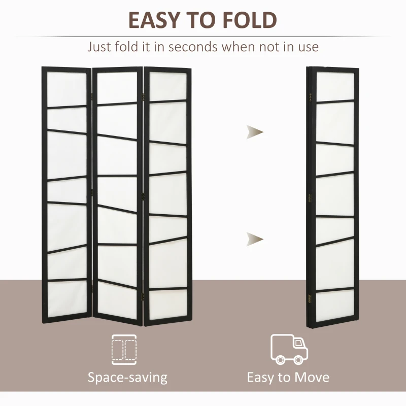 HOMCOM 5.6ft Folding Room Divider, 3 Panel Wall Partition with Wood Frame for Bedroom, Home Office, White