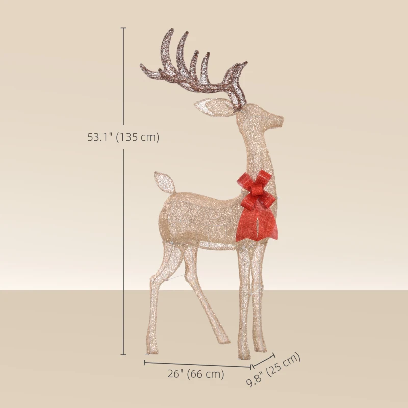 Outsunny Light Up Reindeer Yard Decoration, Lighted Deer Christmas Decoration with LED Lights for Indoor, Outdoor, Lawn, Gold