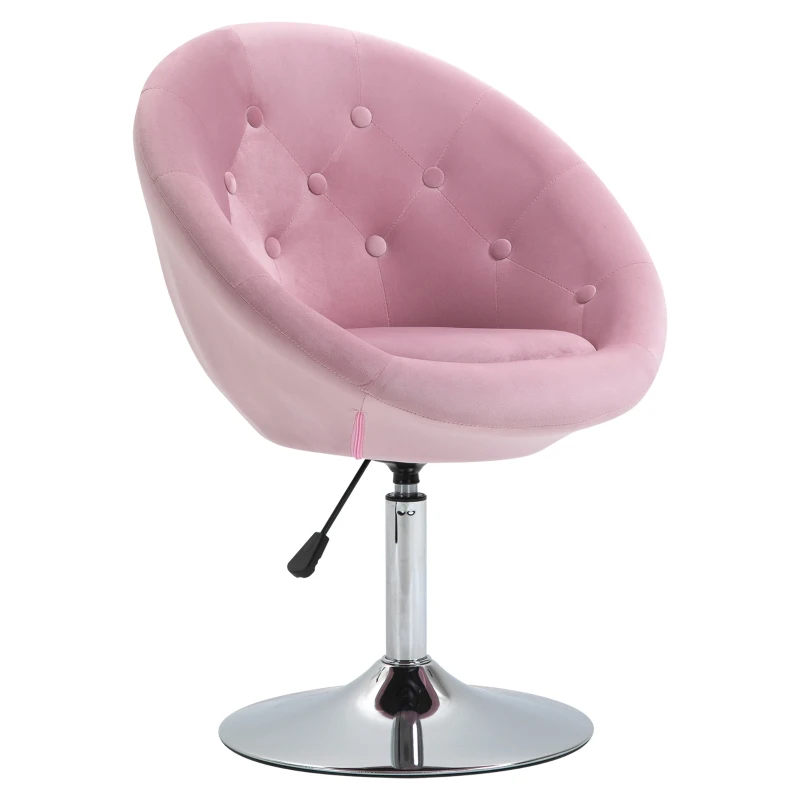 HOMCOM Modern Makeup Vanity Chair Round Tufted Swivel Accent Chair with Chrome Frame Height Adjustable, Pink