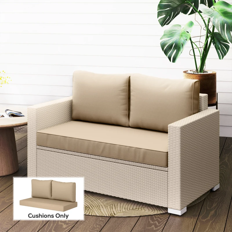 Outsunny 2 Seater Outdoor Seat Cushions with Backrest, Loveseat Double Sofa Outdoor Furniture Cushions, Beige