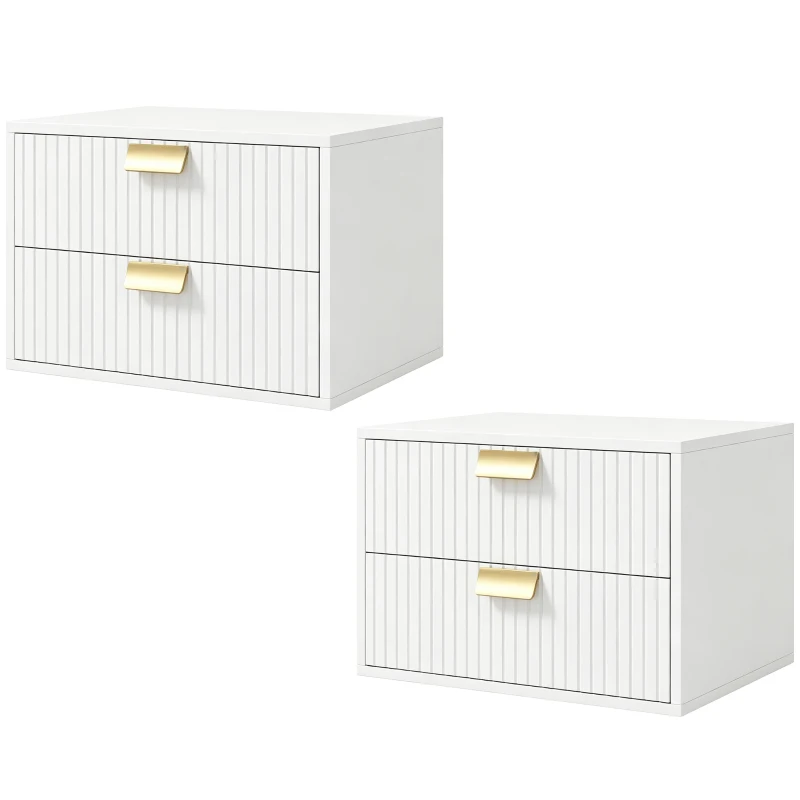 HOMCOM Modern Floating Nightstands Set of 2, Wall Mounted Bedside Tables with 2 Wave Drawers White
