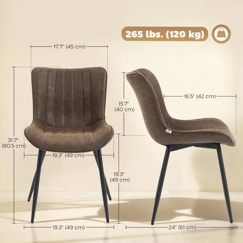 HOMCOM Dining Chairs Set of 4, PU Leather Upholstered Kitchen Chairs with Backrest and Steel Legs for Dining Room, Brown
