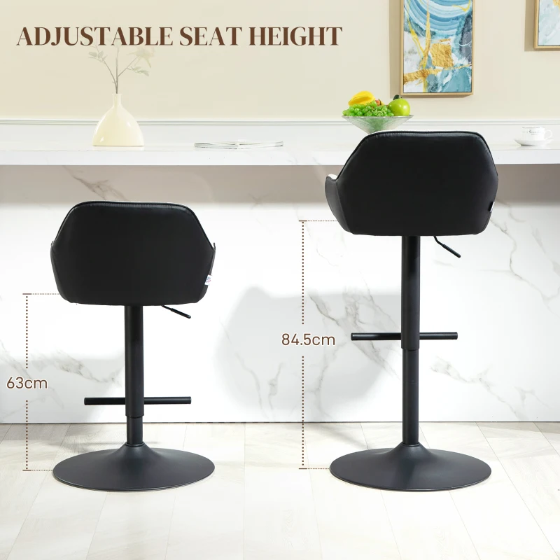 HOMCOM Bar Stools Set of 2, Swivel Counter Height Barstools with Back, Footrest, Armrests, Adjustable Height, Light Grey
