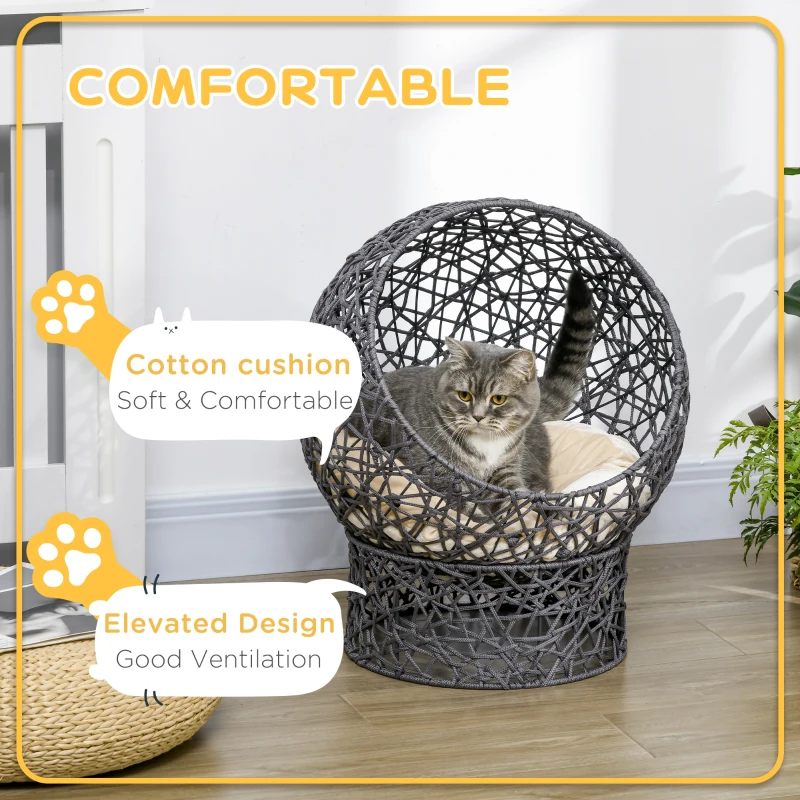 PawHut Rope Weave Cat Bed with Cushion, Stand, for Indoor Cats, Violet