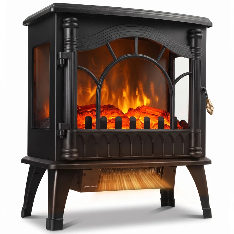 HOMCOM Electric Fireplace 1000W/2000W, Freestanding Heater with Adjustable Thermostat, Overheat Protection, 3D Flame Effect