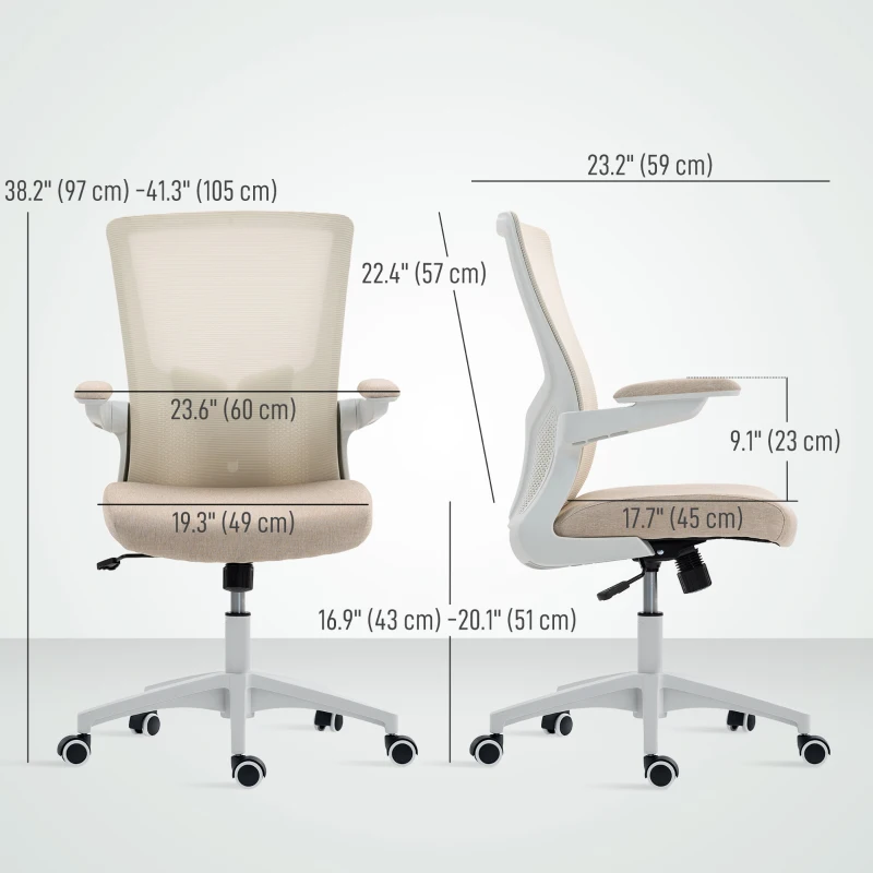 HOMCOM Ergonomic Office Chair, Swivel Desk Chair with Adjustable Lumbar Support and Height, Flip-up Armrests, Wheels, Beige