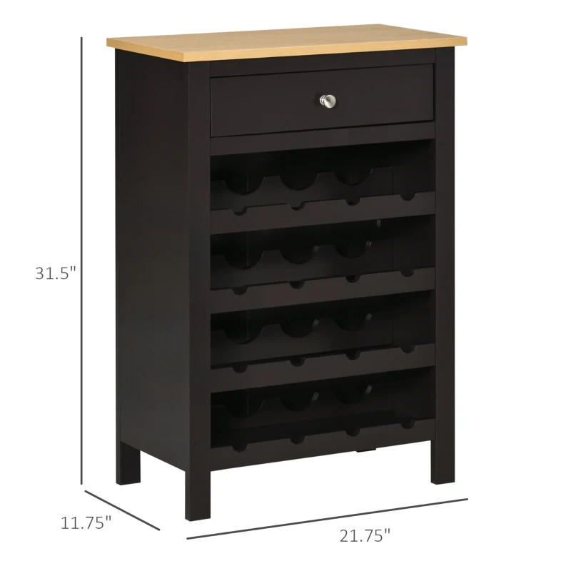 HOMCOM Wine Bar Cabinet, Modern Buffet Cabinet with 16-Bottle Wine Holder and Drawer, Kitchen Storage Cabinet for Living Room, Home Bar, Dark Brown