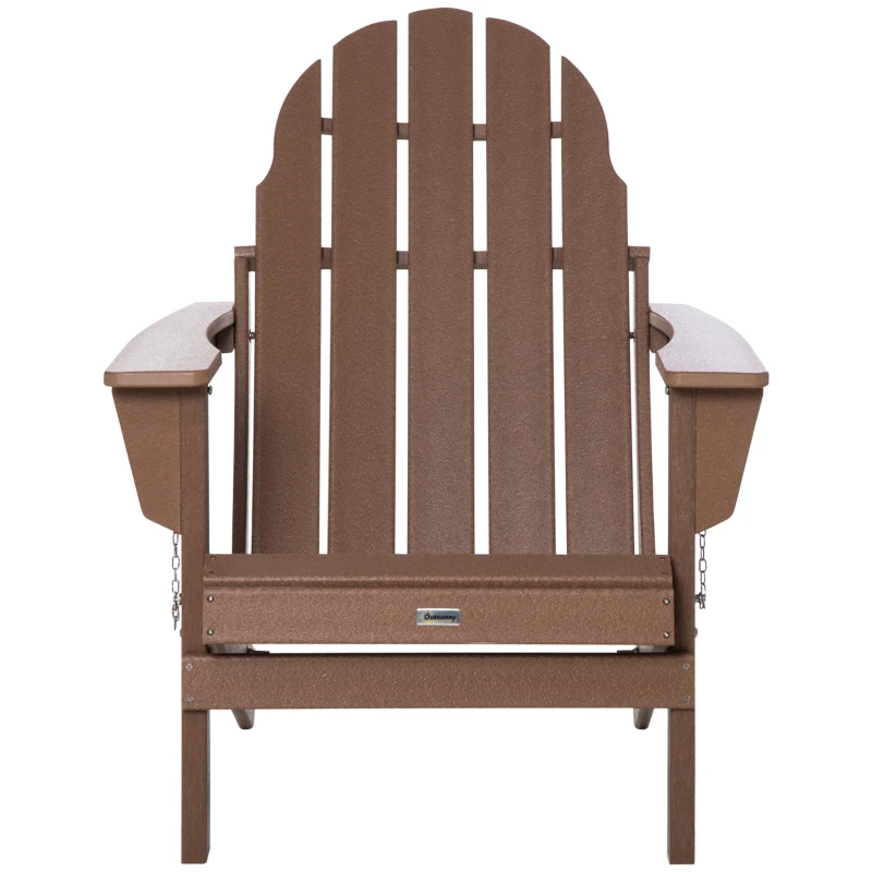 Outsunny Folding Adirondack Chair, HDPE Fire Pit Chair, Weather Resistant Outdoor Chair for Patio, Garden, Backyard, Lawn, Brown