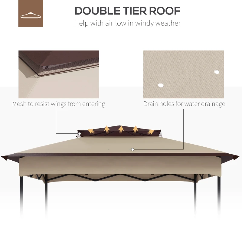 Outsunny 11' x 11' Replacement Canopy Top for Pop Up Canopy Tent, 2-Tier Canopy Cover, 30+ UV Protection, Beige
