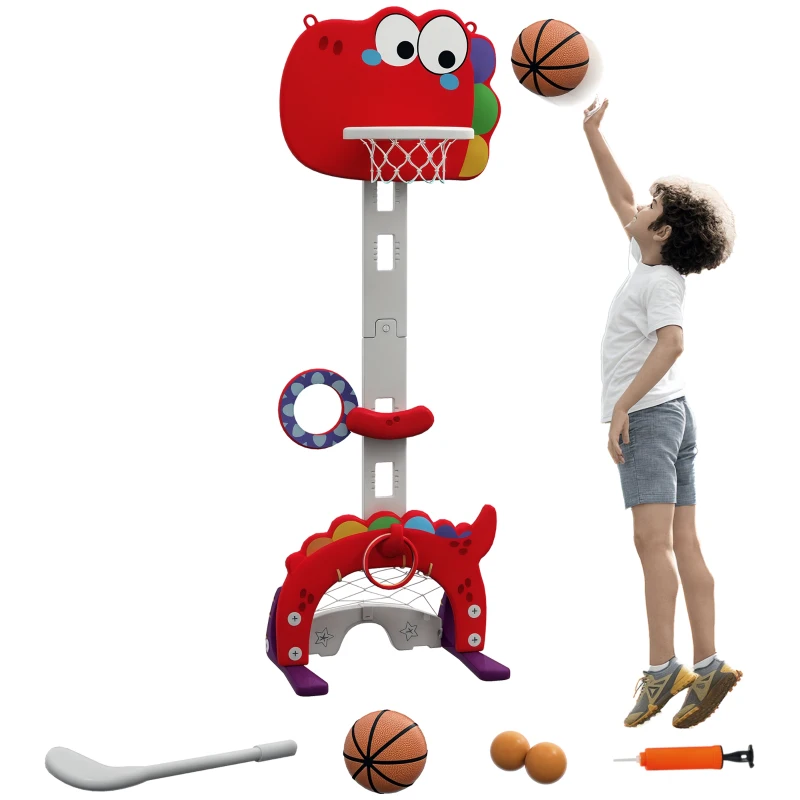 Qaba Adjustable Height 4.4-5 ft Kids Basketball Hoop, 5 in 1 Design, for Indoor Use, Red
