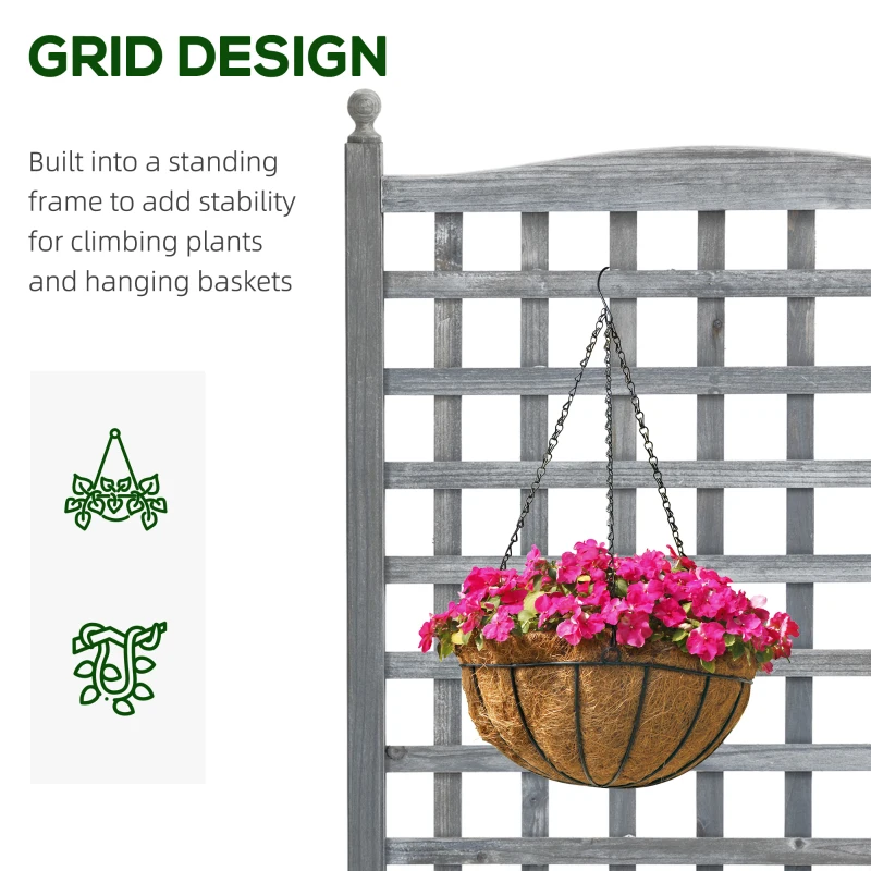 Outsunny Raised Garden Bed with Trellis for Climbing Vines, 25.2" x 11" x 47.2" Wood Planter Box for Garden, Free Standing Flower Bed, Indoor Outdoor Display Rack, Grey