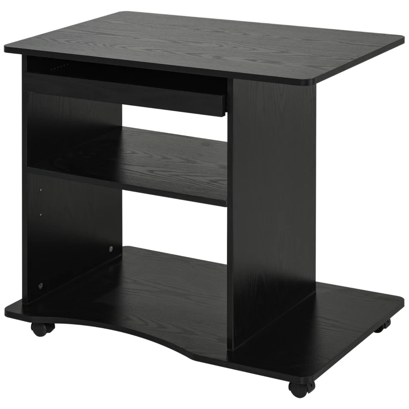 HOMCOM Computer Desk Cart, Mobile Small Office Workstation with Slide-Out Keyboard Tray, Adjustable Shelf, & CPU Stand, Black