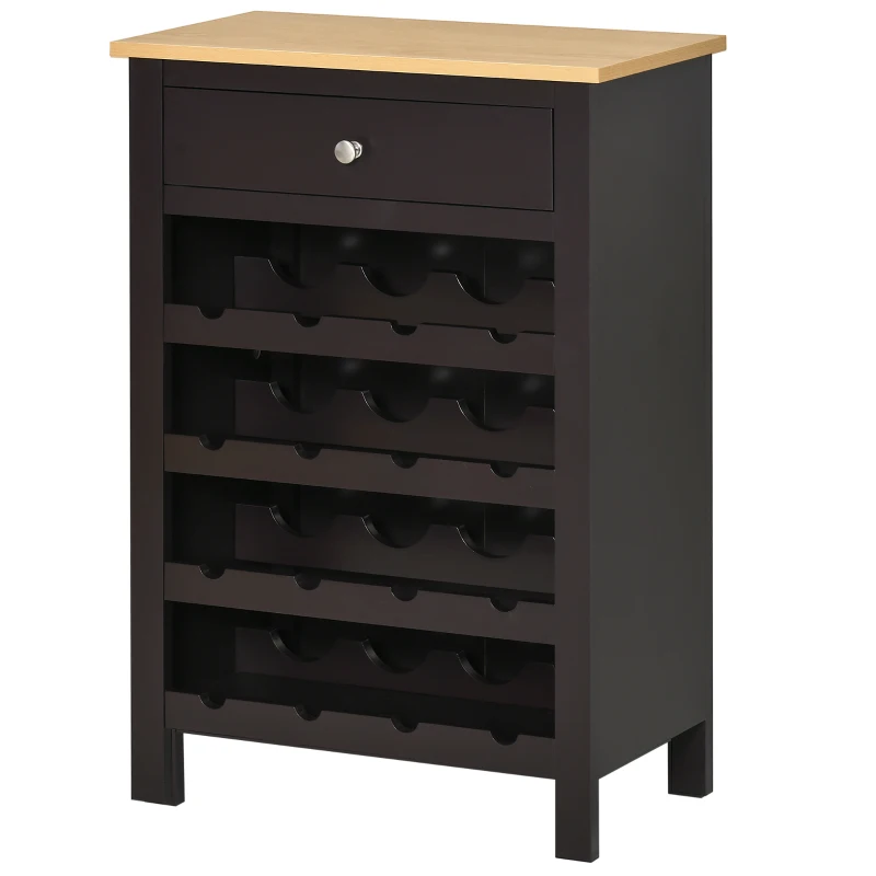 HOMCOM Wine Bar Cabinet, Modern Buffet Cabinet with 16-Bottle Wine Holder and Drawer, Kitchen Storage Cabinet for Living Room, Home Bar, Dark Brown