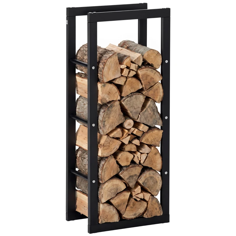 HOMCOM 15.7" x 9.8" x 39.4" Firewood Rack Outdoor, Log Holder Fireplace Storage Rack with Handles and 220 lbs. Weight Capacity, Black