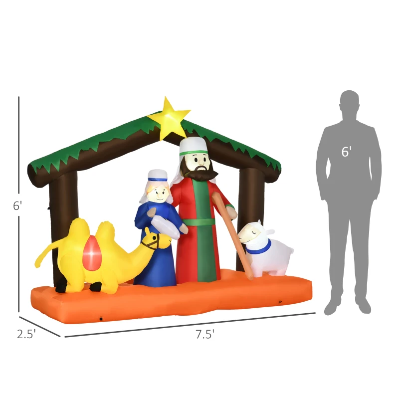 Outsunny 7.5ft Christmas Inflatables Outdoor Decorations Nativity Scene under Archway with Camel and Sheep, Blow-Up LED Yard Christmas Decor for Lawn Garden Party