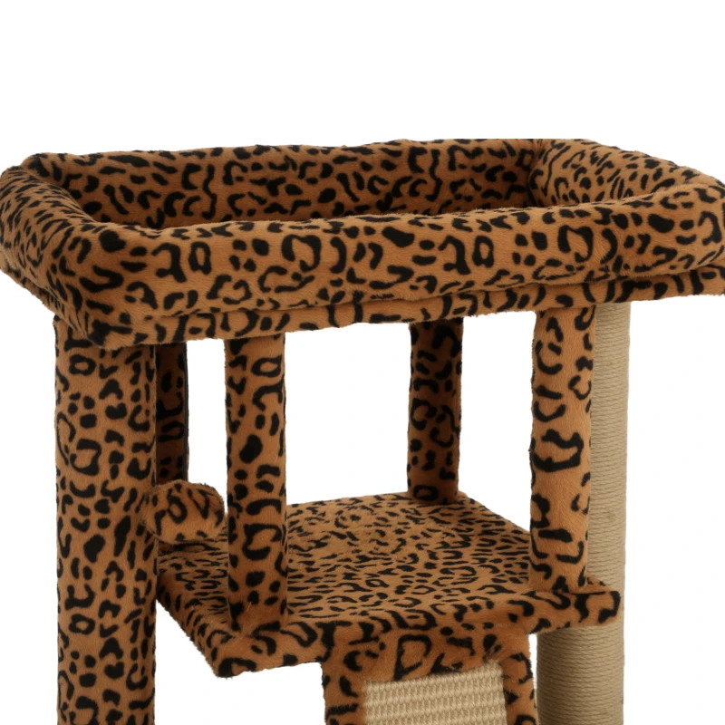 PawHut Cat Tree, Small Cat Tower with Perch, Scratching Post, Cat Condo, Toy Ball for Kitty, Leopard Print