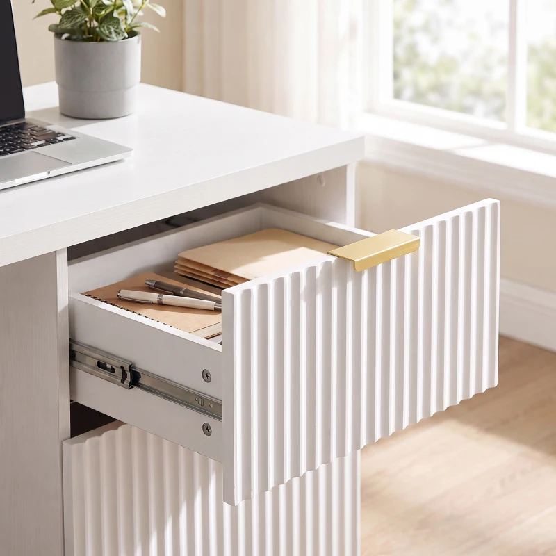 HOMCOM Computer Desk with Drawers Office Desk with Reversible File Drawers Study Table Bedroom Study 47" White