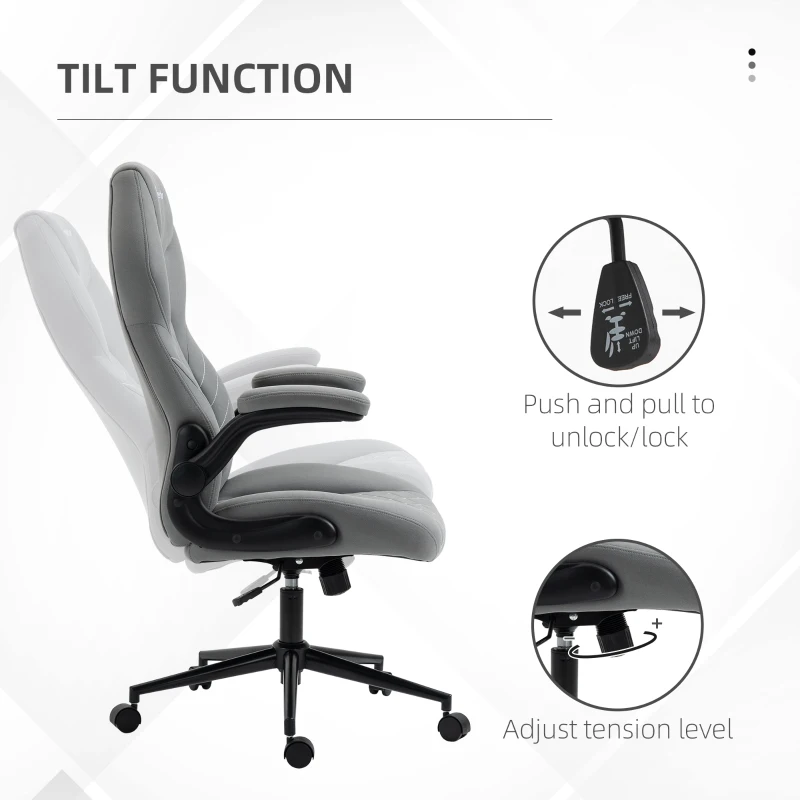 Vinsetto Home Office Chair, Height Adjustable Desk Chair with Flip Up Armrests, Swivel Wheels and Tilt Function, Light Gray