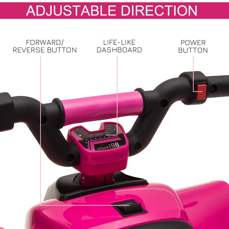 Aosom Kids Ride on ATV, 6V Battery Powered Quad Car with Forward, Reverse Switch, for Boys Girls 18-36 Months, Pink