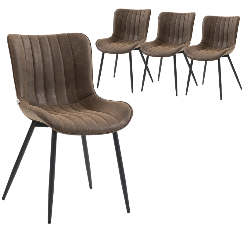 HOMCOM Dining Chairs Set of 4, PU Leather Upholstered Kitchen Chairs with Backrest and Steel Legs for Dining Room, Brown