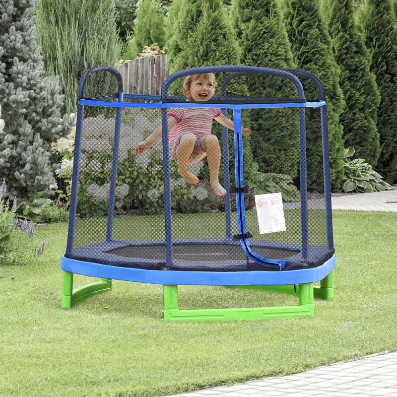Outsunny 7FT Heavy-Duty Trampoline for Kids Outdoor Toys, Small Backyard 7' Trampoline with Net, Exercise Toy for Kids 3-12, Blue