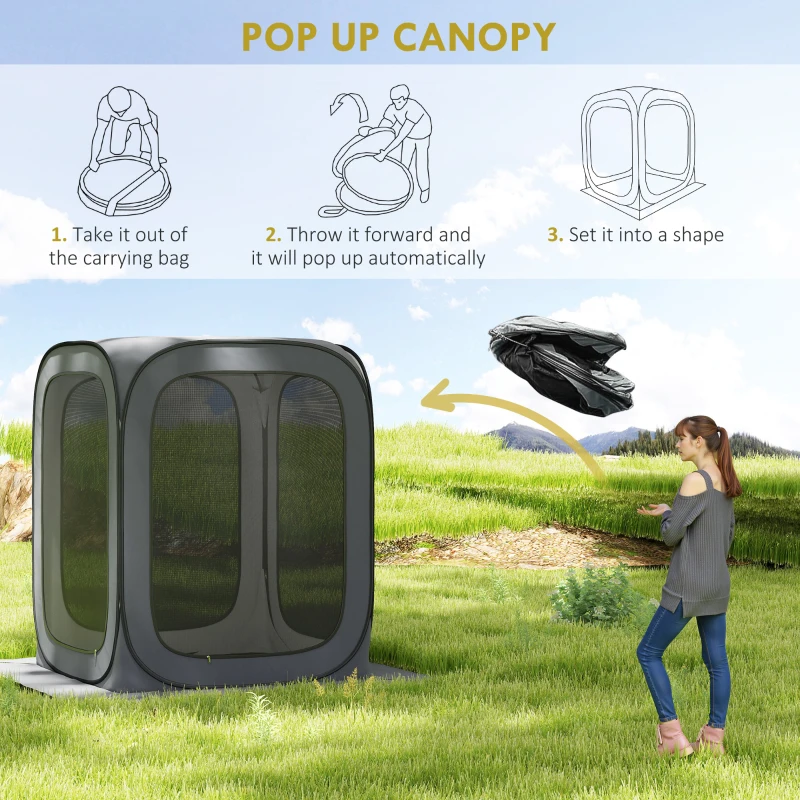 Outsunny 6 x 6ft Pop Up Screen Tent, UPF50+ Portable Camping Gazebo Screen House with Carry Bag, Dark Gray