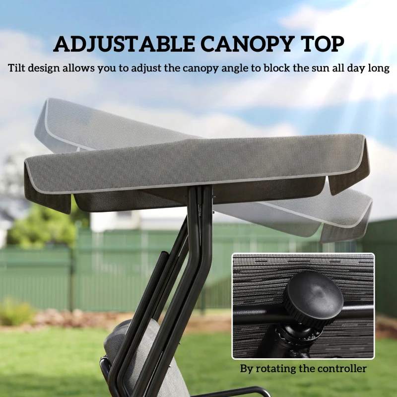Outsunny 3-Seat Patio Swing Chair, Outdoor Swing Glider with Adjustable Canopy, Removable Thicken Cushion, and Weather Resistant Steel Frame, for Garden, Poolside, Backyard, Gray