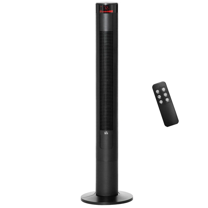 HOMCOM Freestanding Tower Fan Cooling for Home Bedroom with 3 Speed, 12h Timer, Oscillating, LED Panel, Remote Controller, Black