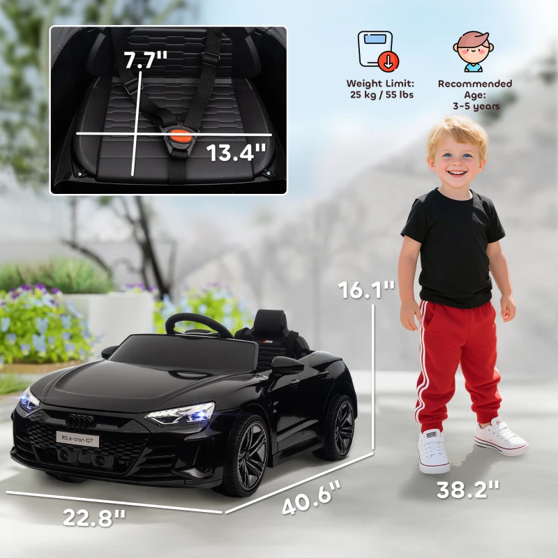Aosom Licensed Audi RS e-tron GT 12V Ride On Car Truck for Kids, Electric Car Ride On Vehicle w/Parent Remote Control, Music, Lights, for Toddlers, Black