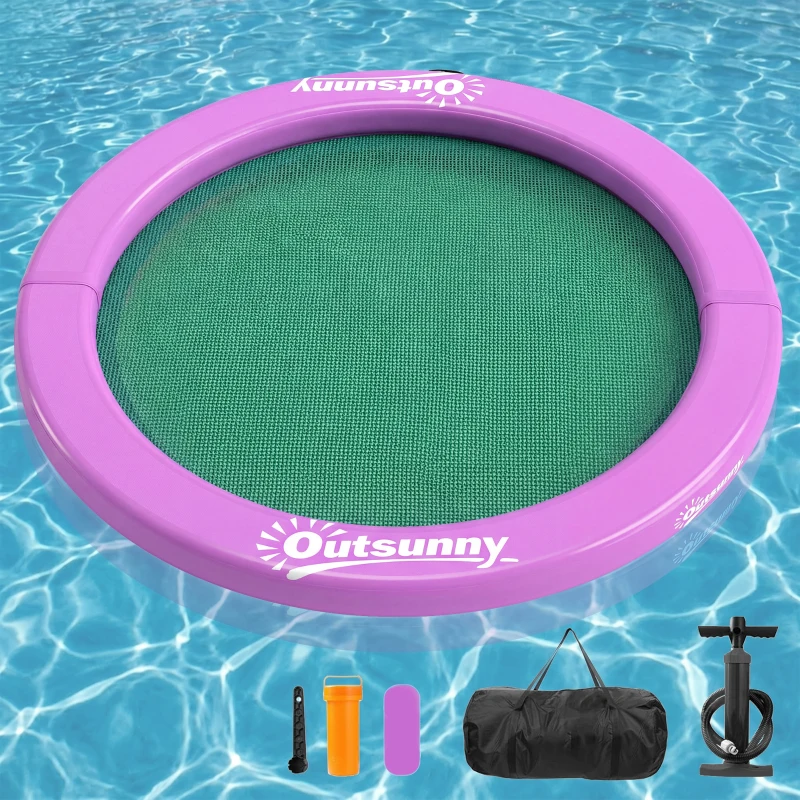 Outsunny 8FT Inflatable Water Hammock Floating Ring, Inflatable Floating Dock Platform for for Lakes, Pools, Oceans, Purple
