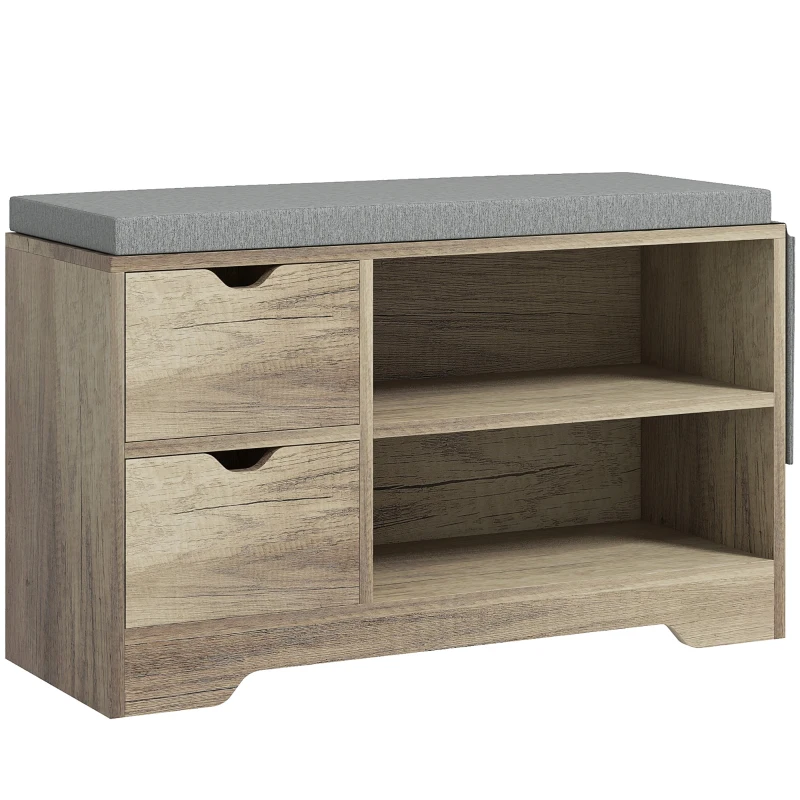 HOMCOM Upholstered Shoe Storage Bench w/ Seat, Entrance Bench w/ Drawer Open Shelves and Pocket for Hallway, Grey