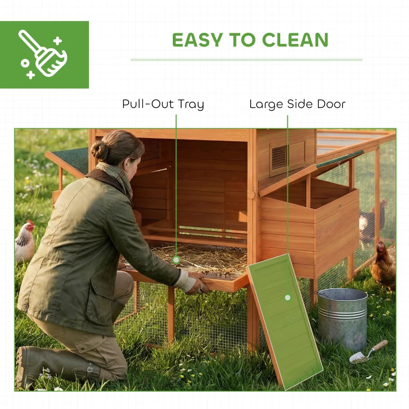 PawHut 137" Wooden Chicken Coop for 4-6 Chickens, Backyard, Orange