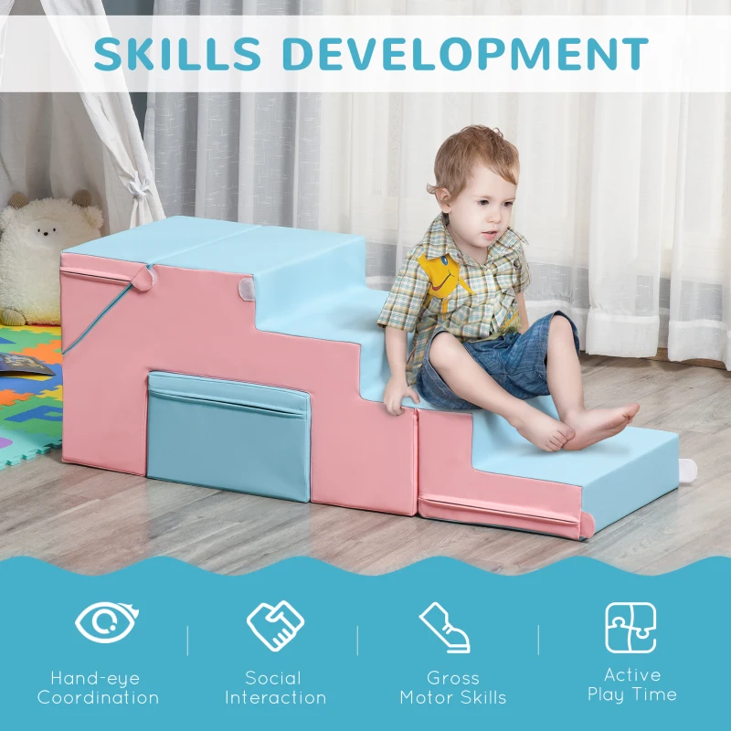 Qaba 2-Piece Soft Play Kids Foam Play Se for Crawl and Climb, Light Blue