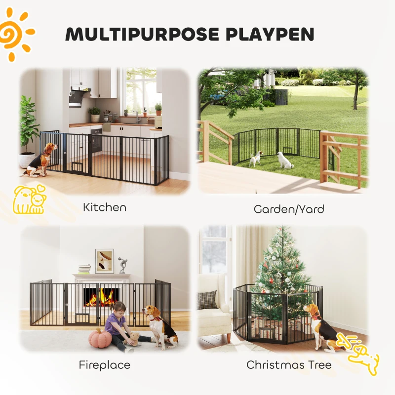 PawHut 8 Panels Dog Playpen, Foldable Portable Pet Playpen with Door, for Small & Medium Dogs, 30"H
