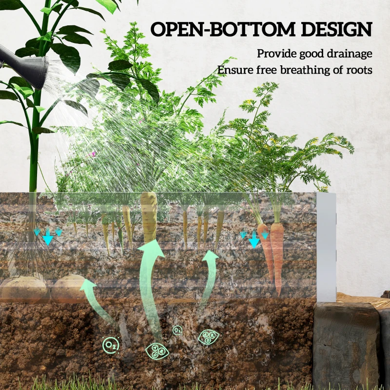Outsunny 95" x 36" x 12" Galvanized Raised Garden Bed, Easy DIY and Cleaning for Growing Flowers, Herbs, Succulents, Silver