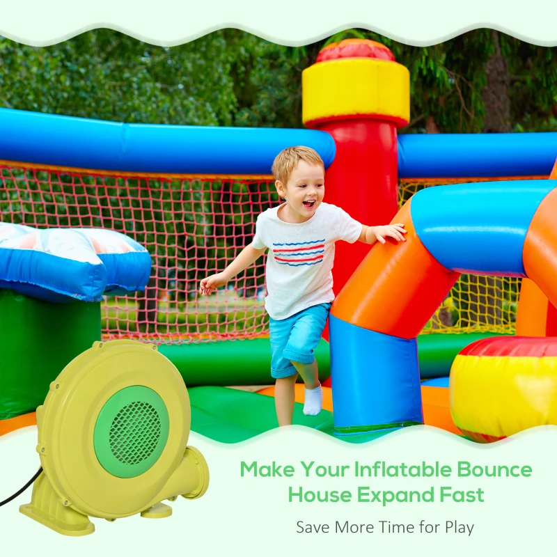Outsunny Bounce Air blower for Inflatable House 450-Watt Electric Fan Blower Compact and Energy Efficient Pump Indoor Outdoor, Bouncy Castle and Pneumatic Swimming Pool, Yellow