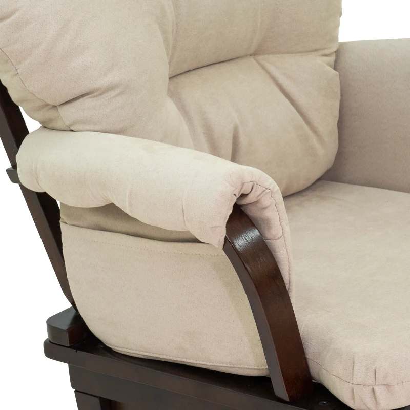 HOMCOM Nursery Glider Rocking Chair with Ottoman, Thick Padded Cushion Seating and Wood Base, Cream White
