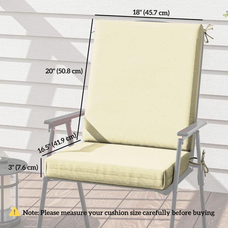 Outsunny Outdoor Cushions Set of 2 for Dining Chairs, Outdoor Seat Cushions with Back, Fade-Resistant Yarn-Dyed Polyester, Beige